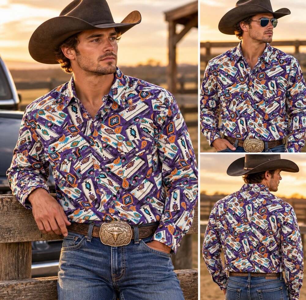 Vintage Wrangler Cowboy Cut XL Tall Western Aztec Geometric Pearl Snap Shirt 16½